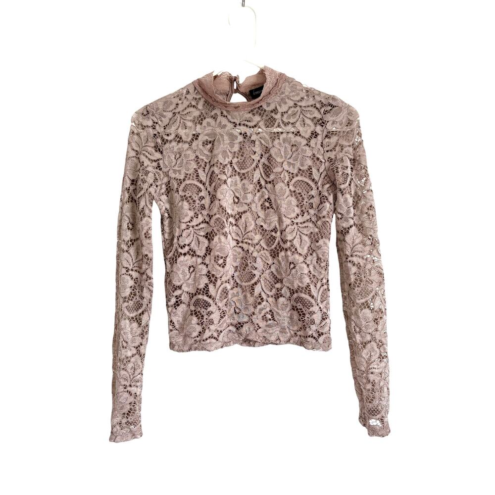 Streetwear Society Sheer Tan Lace Crop Top Long Sleeve High Neck Large Romantic